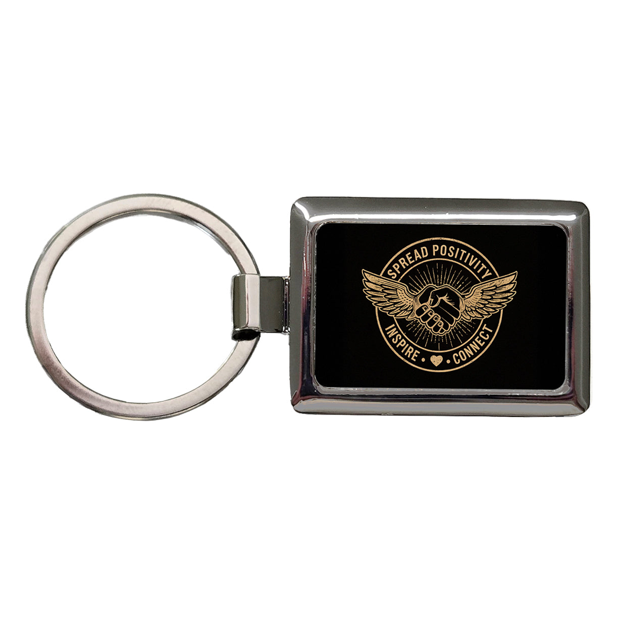Spread Positivity Black Tan Rectangle Metal Keychain