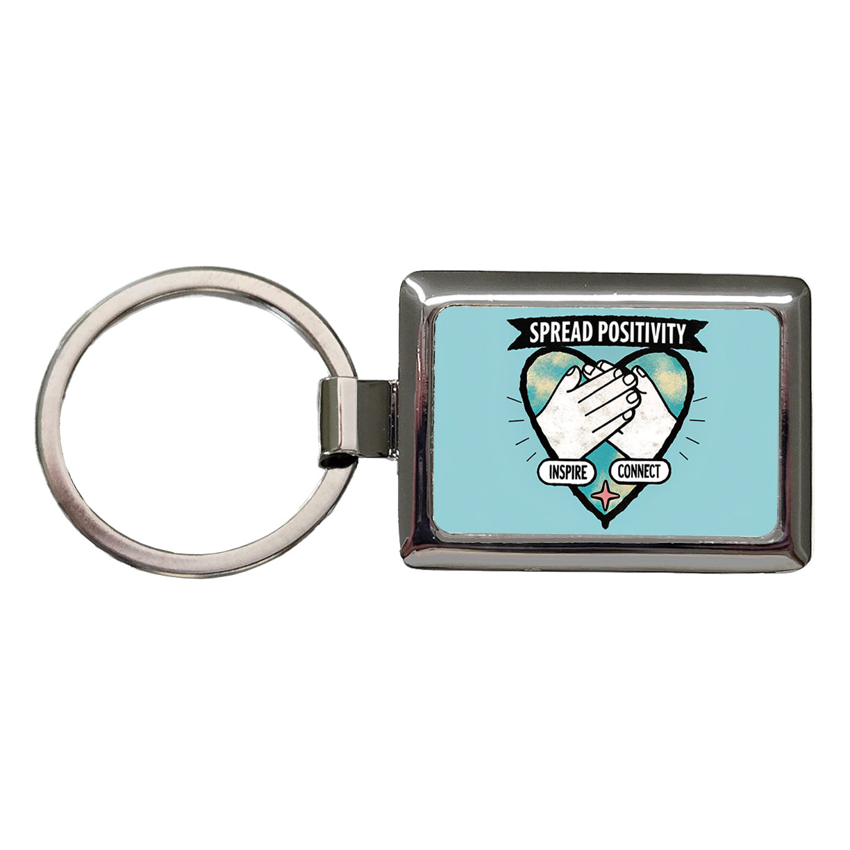 Spread Positivity Blue Rectangle Metal Keychain