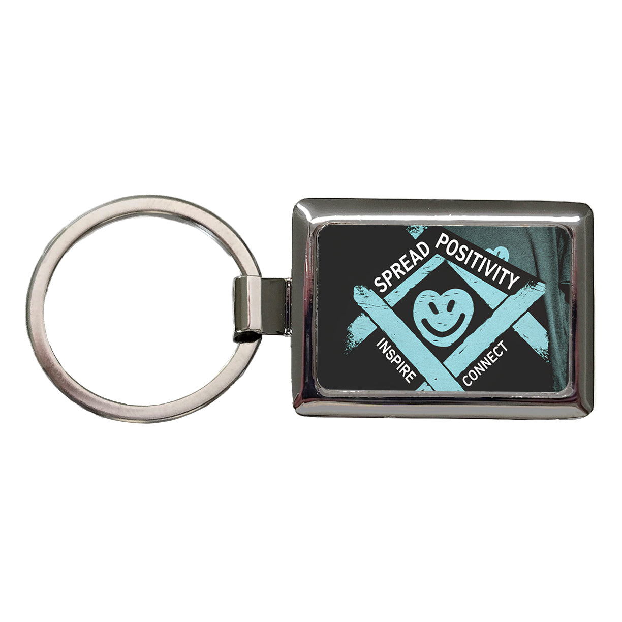 Spread Positivity Inspire Connect Rectangle Metal Keychain