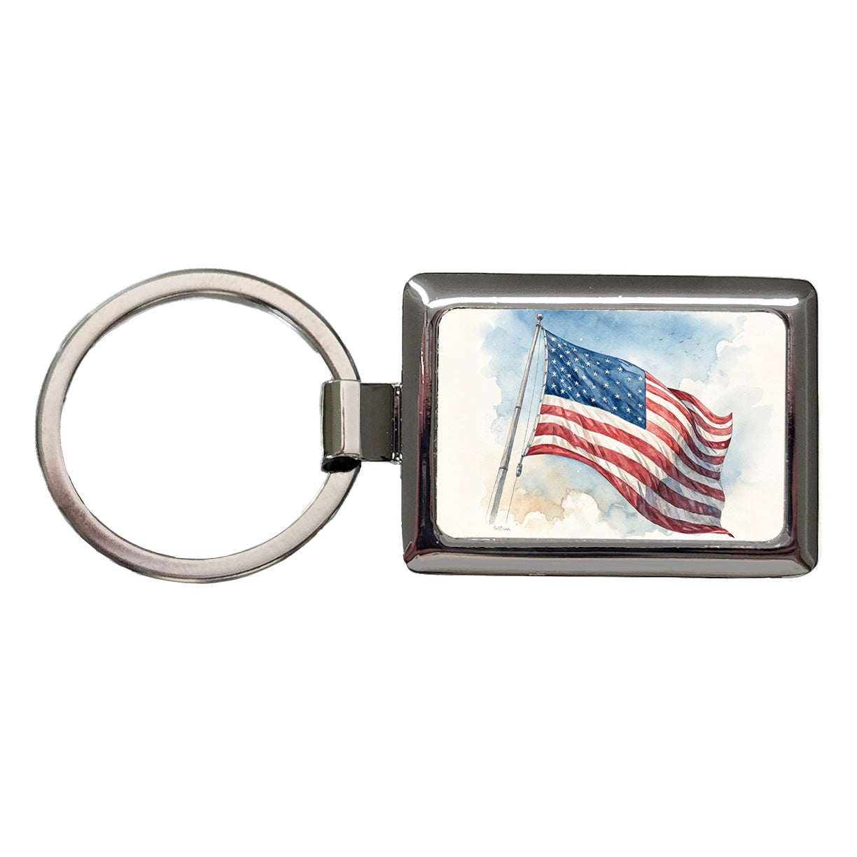 Waving American Flag Watercolor USA United States Rectangle Metal Keychain