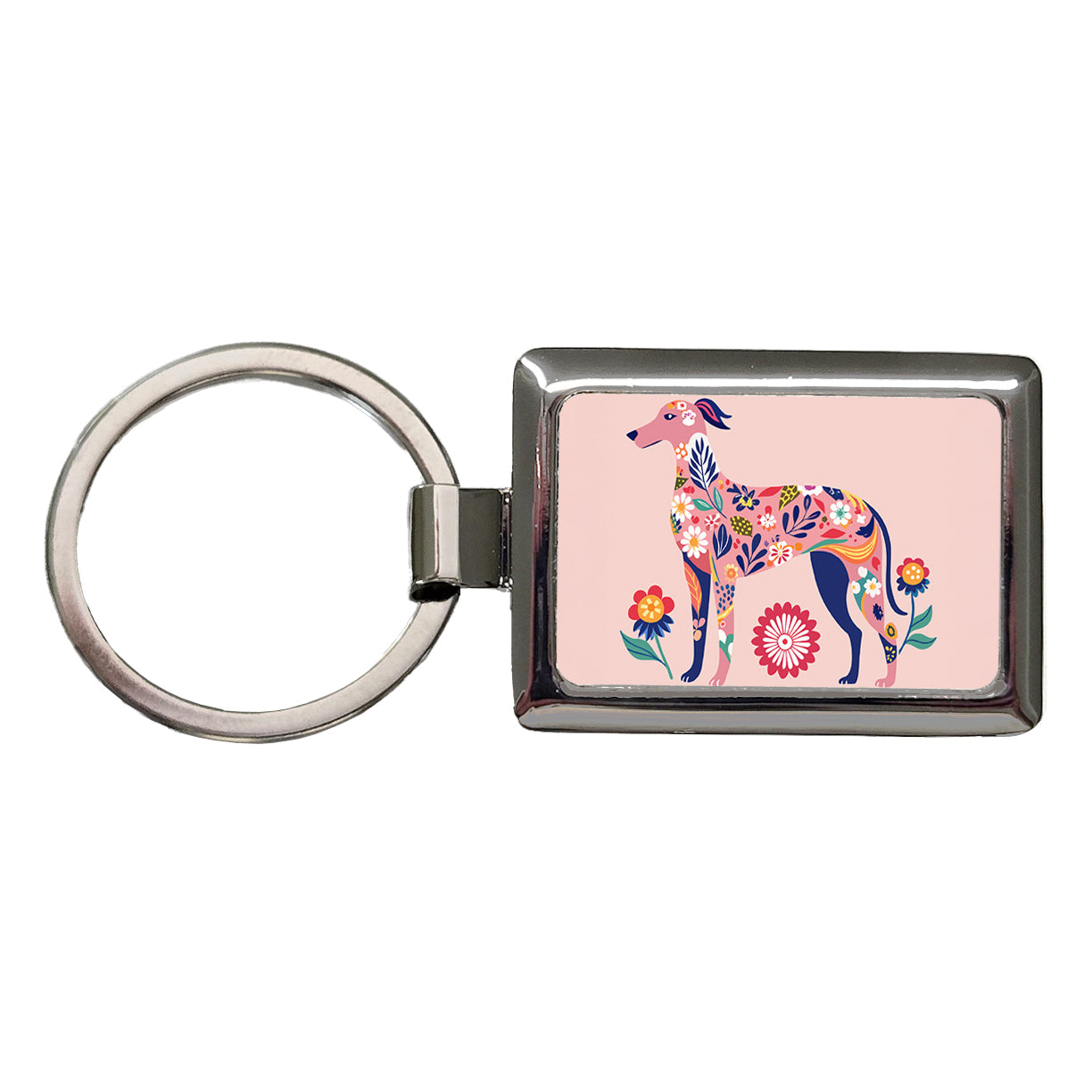 Weimador Floral Motif Light Pink Dog Rectangle Metal Keychain