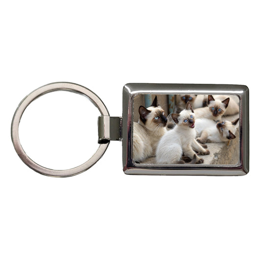 Bunch Of Siamese Cats Rectangle Metal Keychain