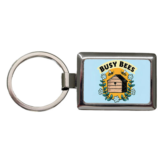 Busy Bees Rectangle Metal Keychain