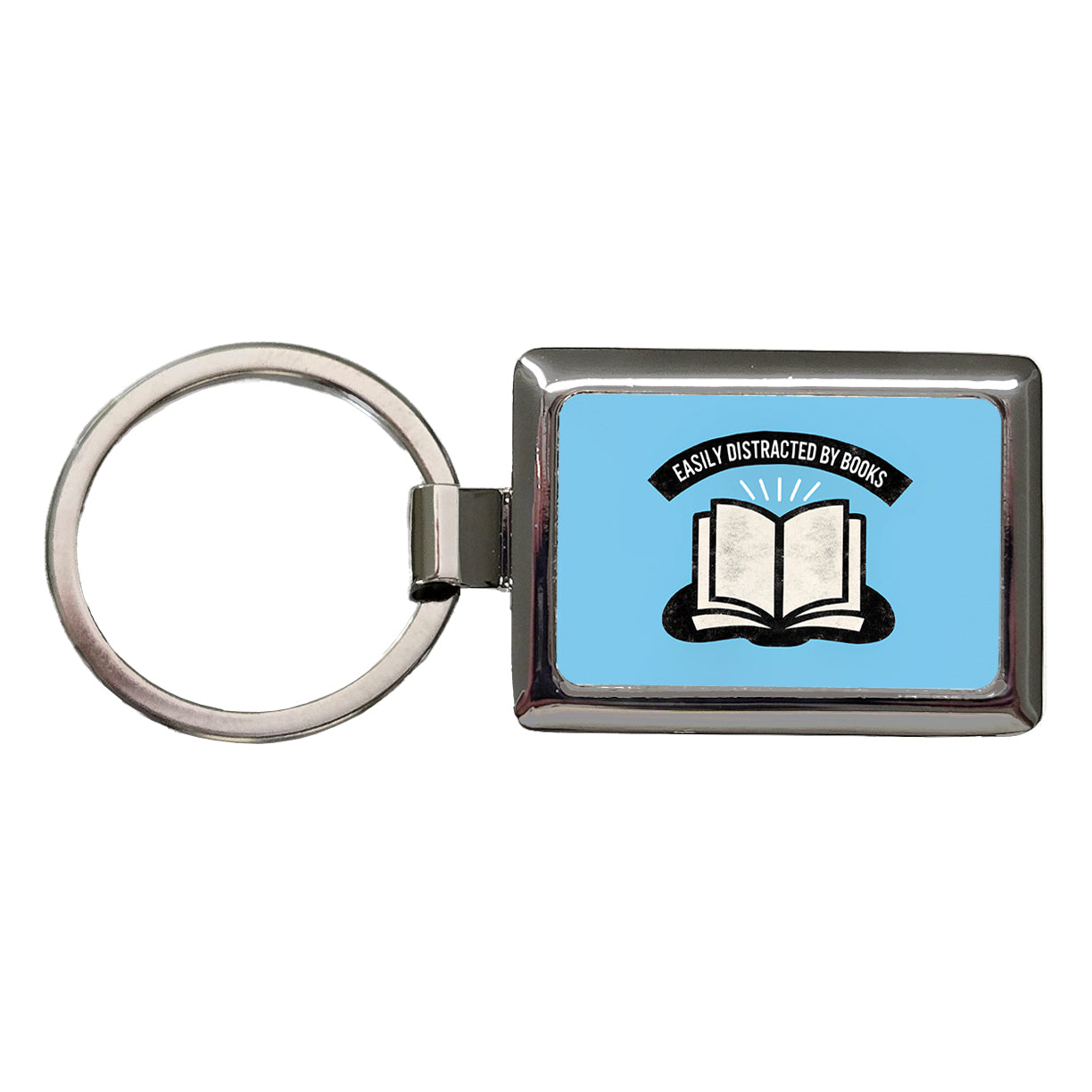 Easily Distracted By Books Reader Reading Rectangle Metal Keychain