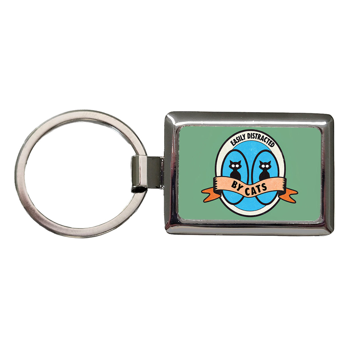 Easily Distracted By Cats Rectangle Metal Keychain
