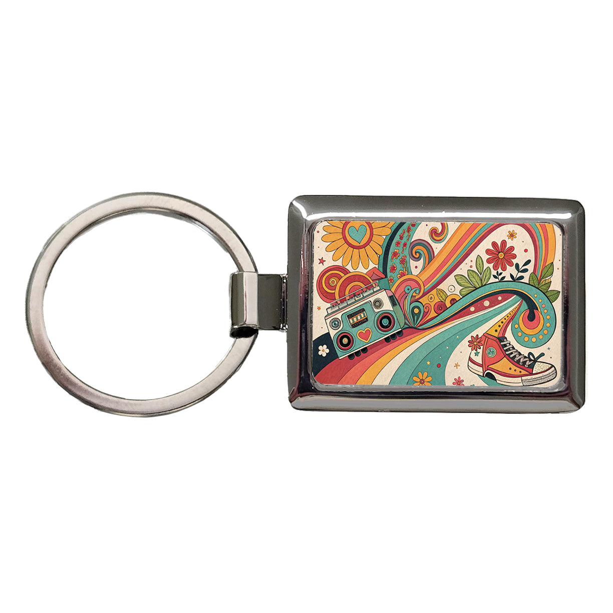 Groovy Design 70's Rectangle Metal Keychain