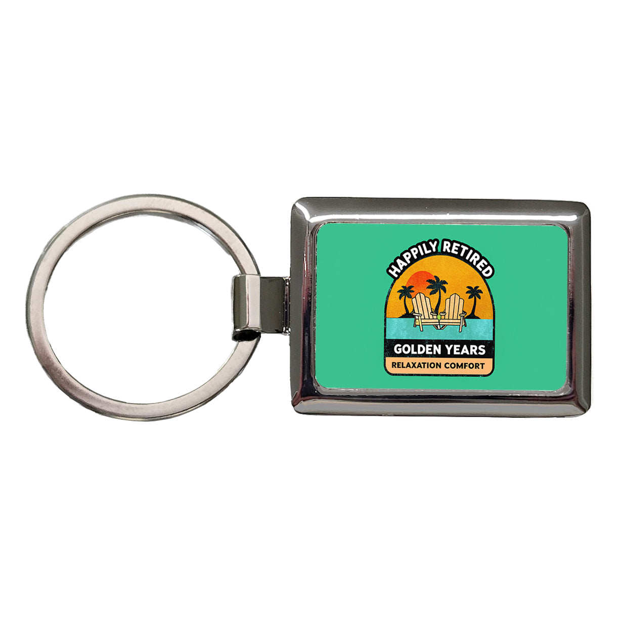 Happily Retired Retirement Rectangle Metal Keychain
