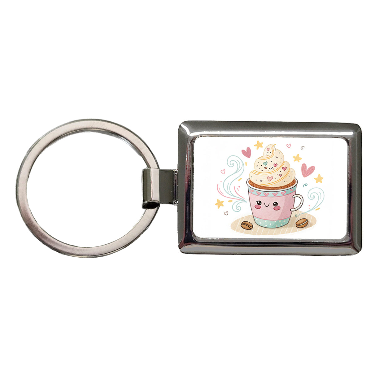 Kawaii Latte Coffee Rectangle Metal Keychain