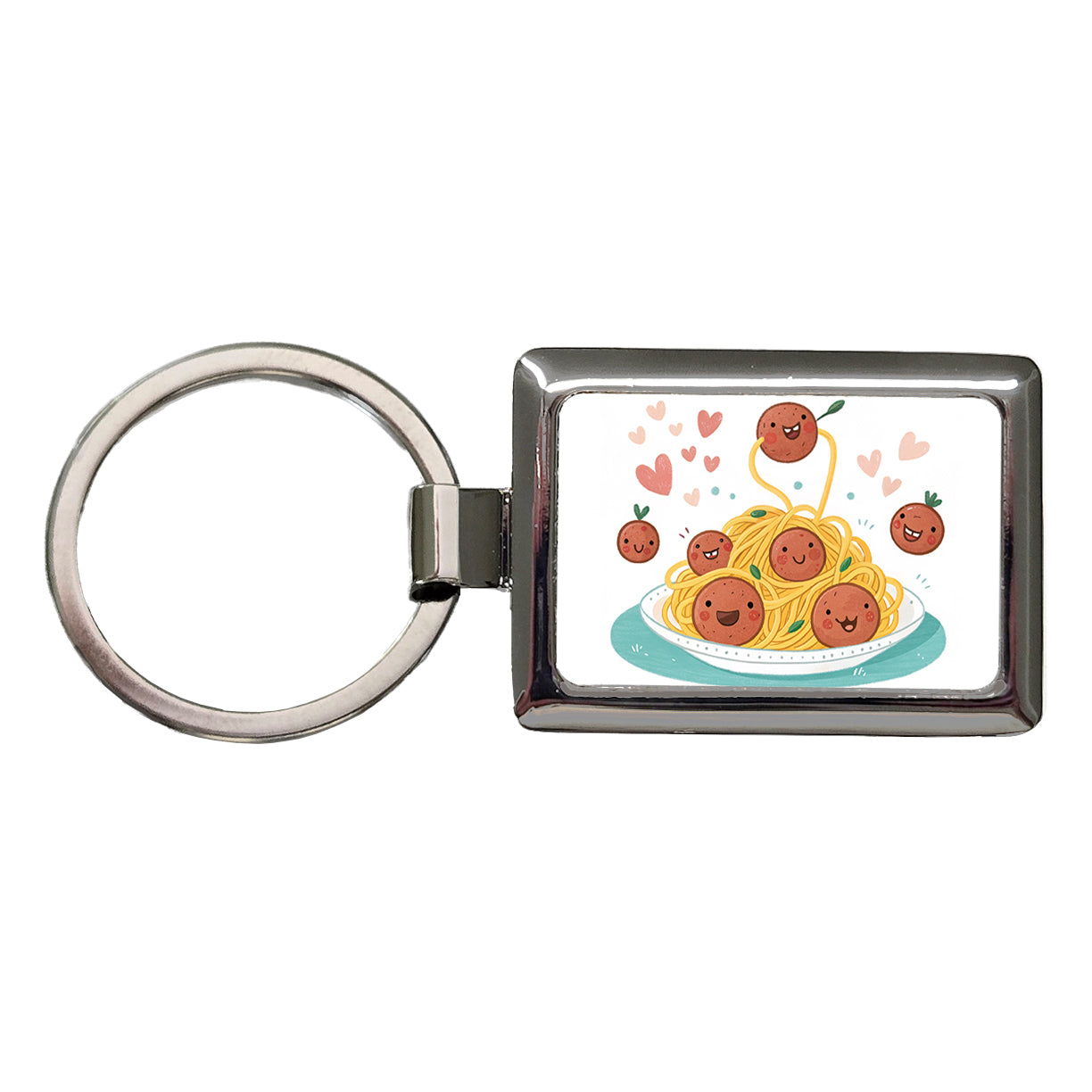 Kawaii Spaghetti And Meatballs Pasta Rectangle Metal Keychain