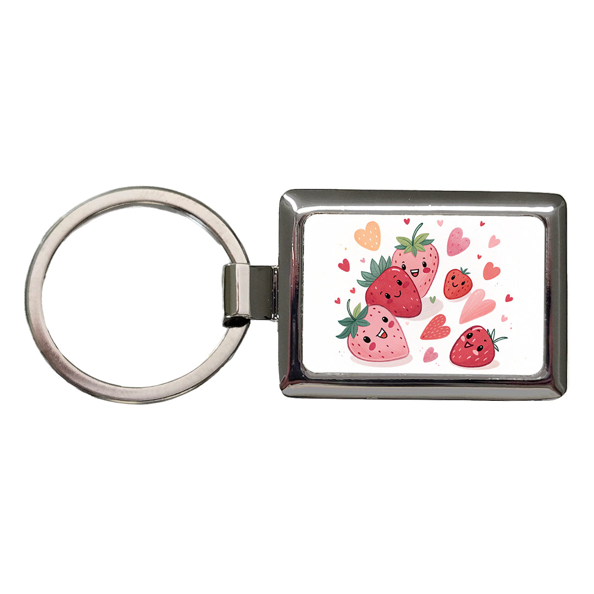 Kawaii Strawberries Hearts Rectangle Metal Keychain