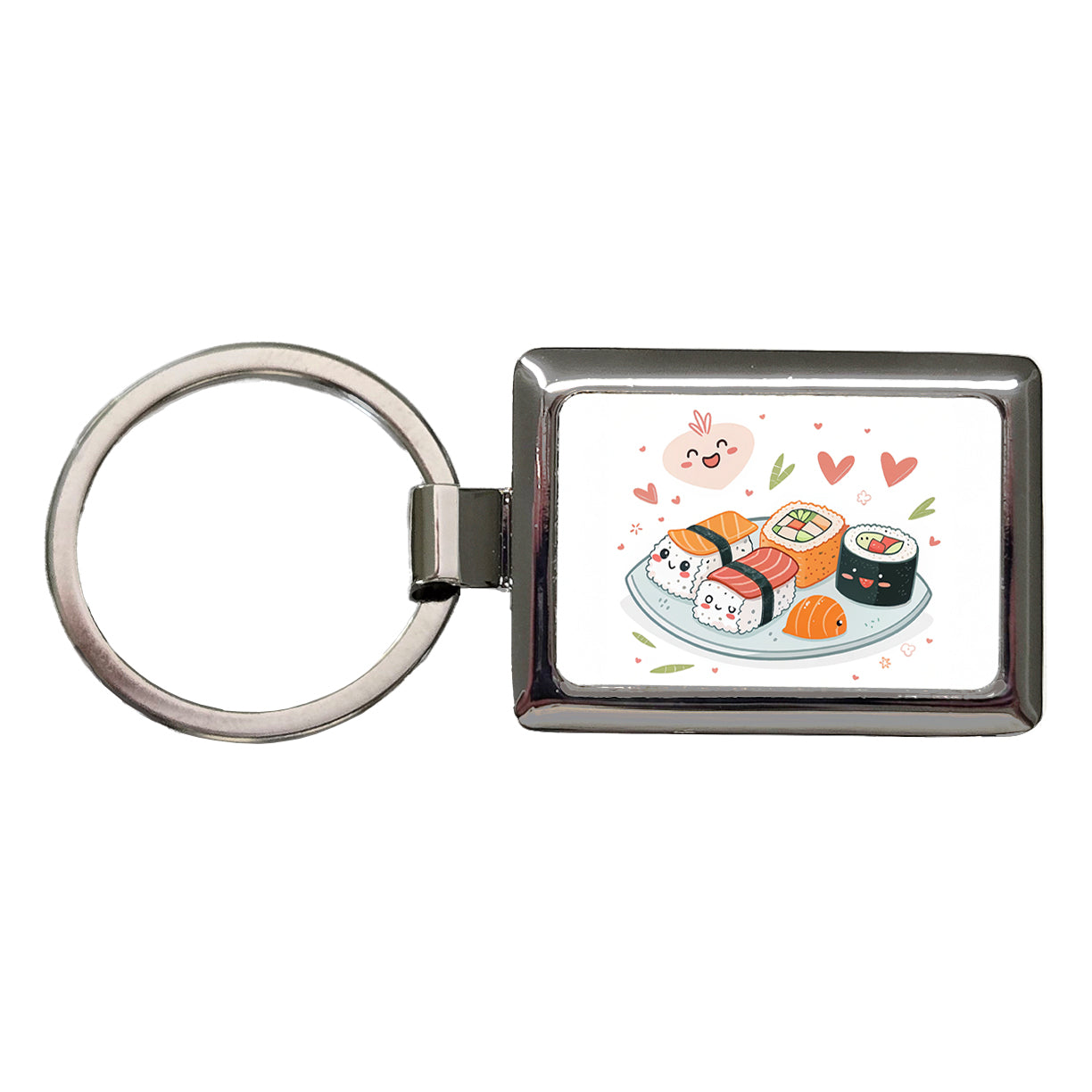 Kawaii Sushi Rectangle Metal Keychain