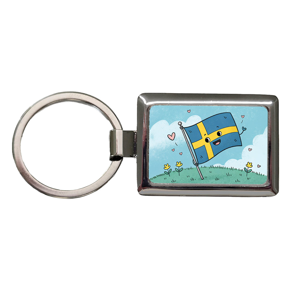 Kawaii Sweden Flag Rectangle Metal Keychain