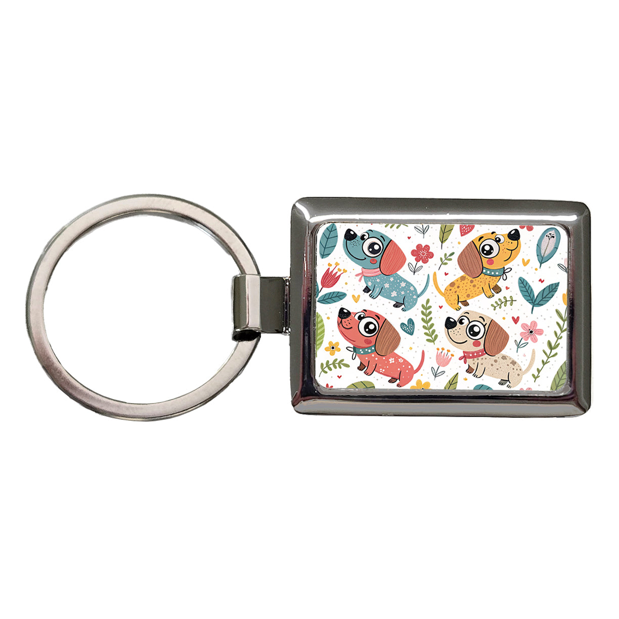 Kawaii Sweet Dogs Rectangle Metal Keychain