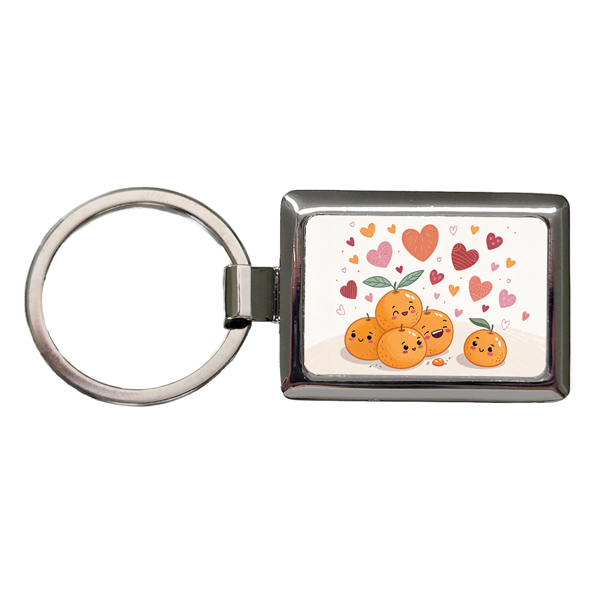 Kawaii Tangerines Hearts Rectangle Metal Keychain