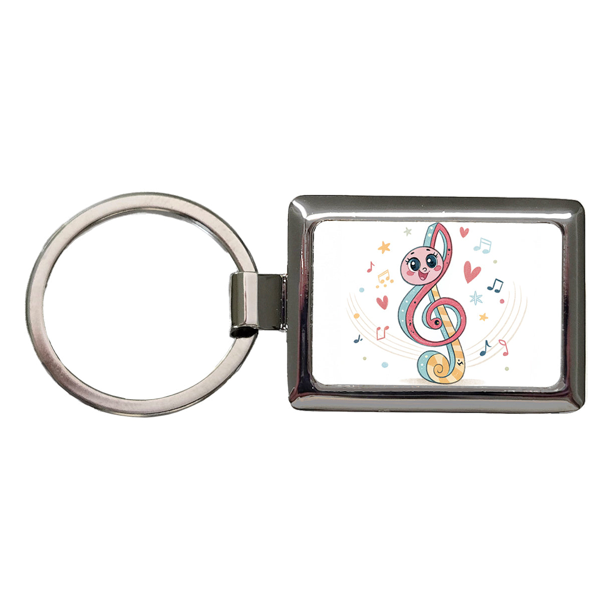 Kawaii Treble Clef Music Rectangle Metal Keychain