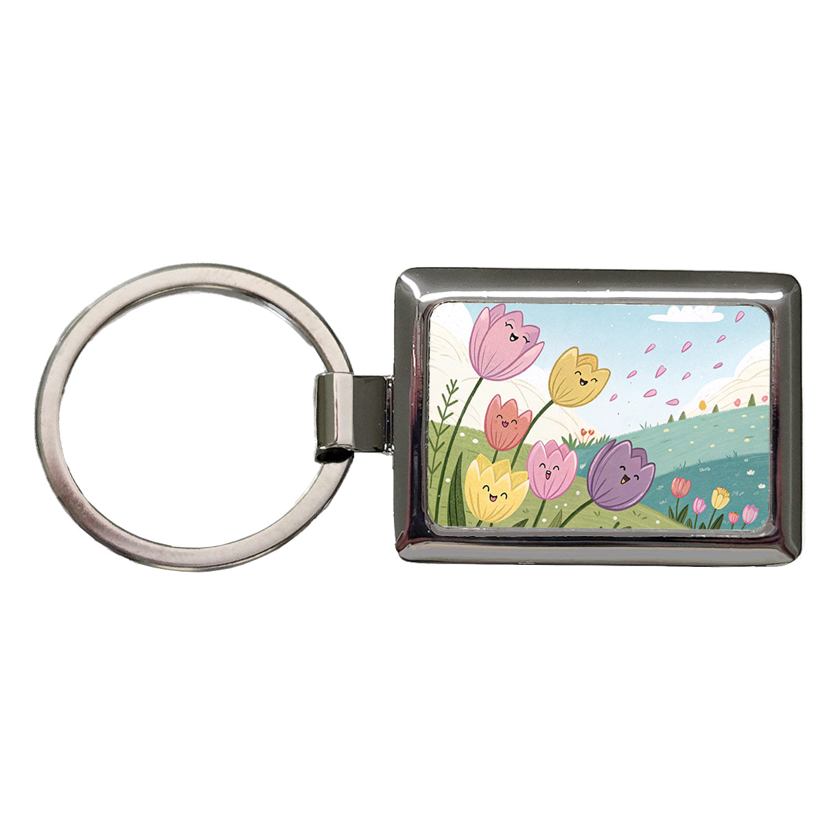 Kawaii Tulips Flowers Rectangle Metal Keychain