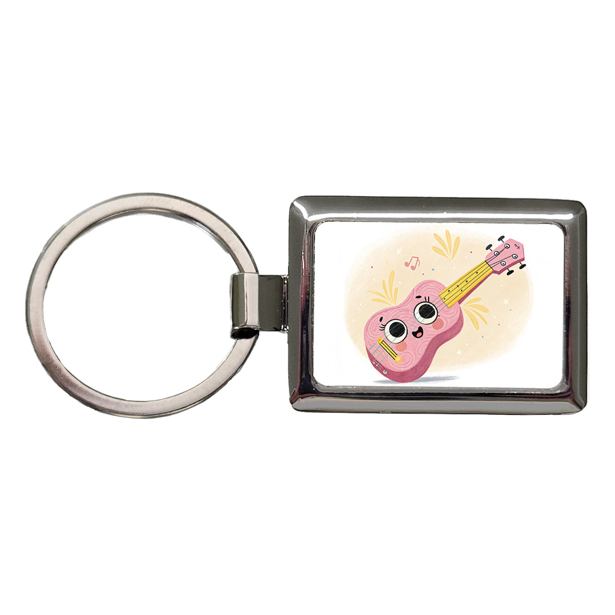 Kawaii Ukulele Pink Music Rectangle Metal Keychain