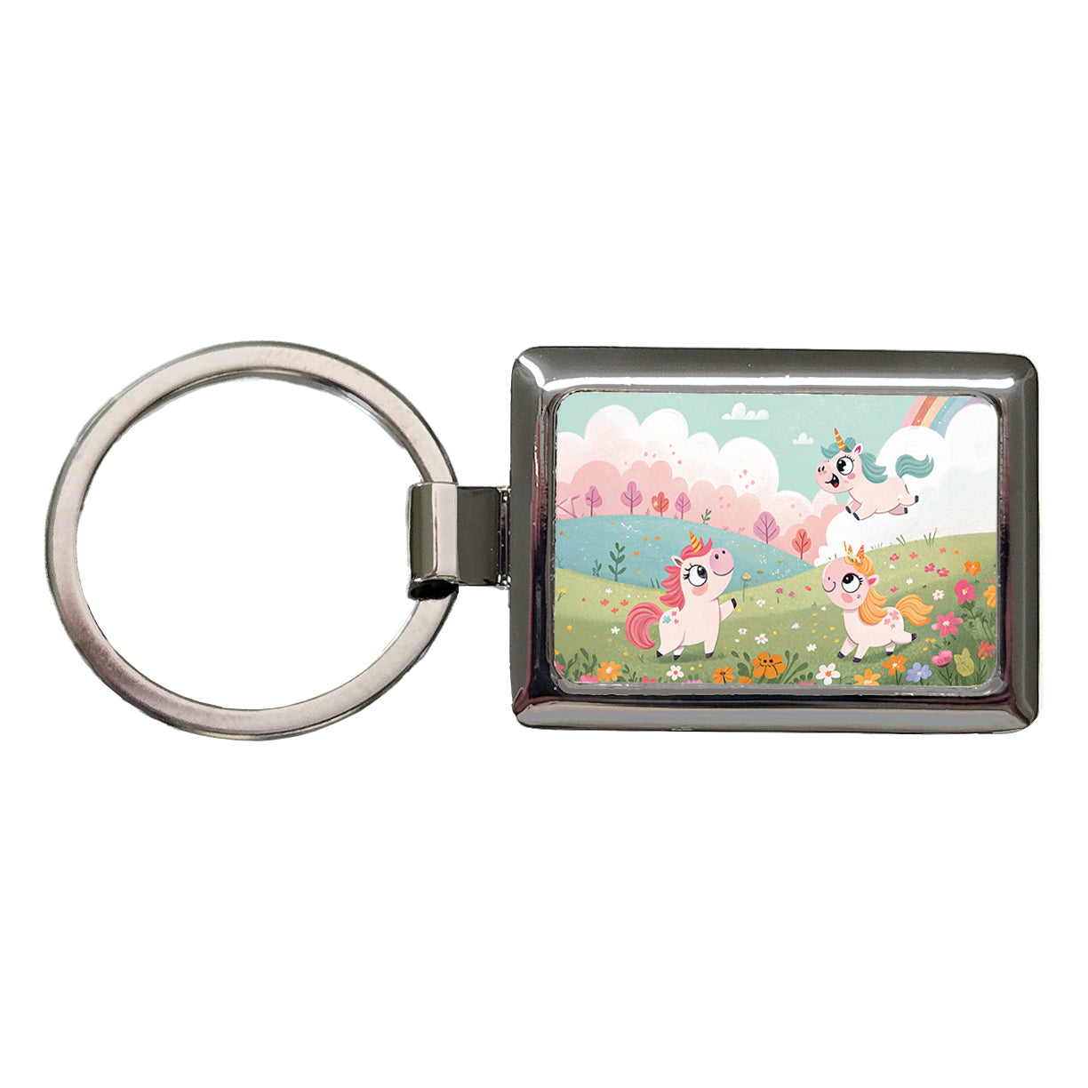 Kawaii Unicorns Rectangle Metal Keychain