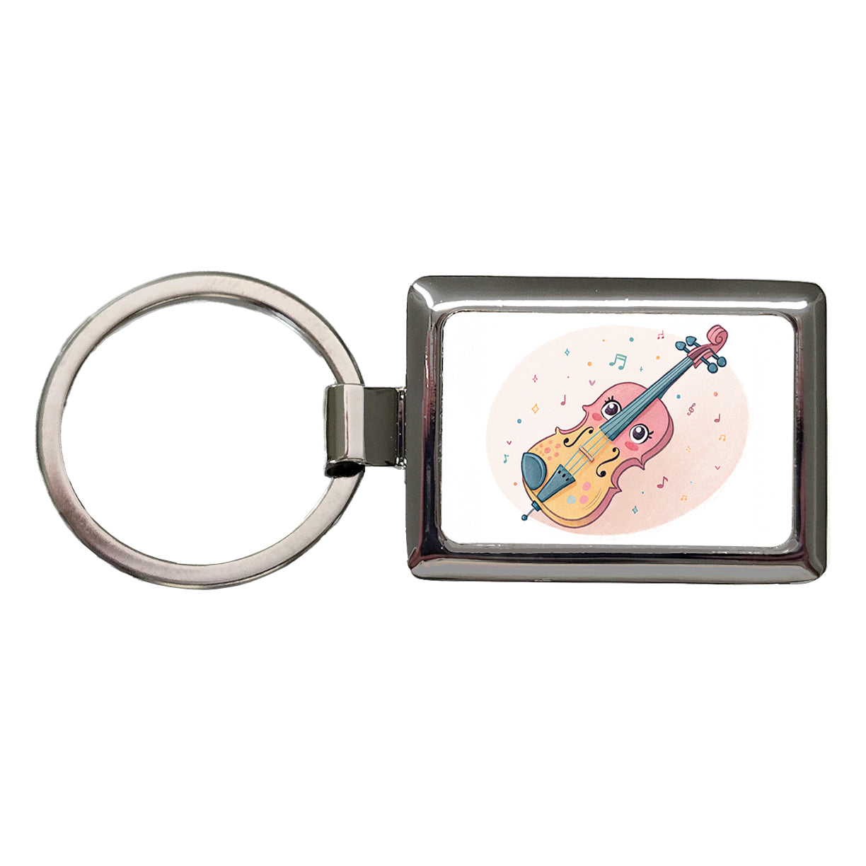 Kawaii Violin Music Rectangle Metal Keychain