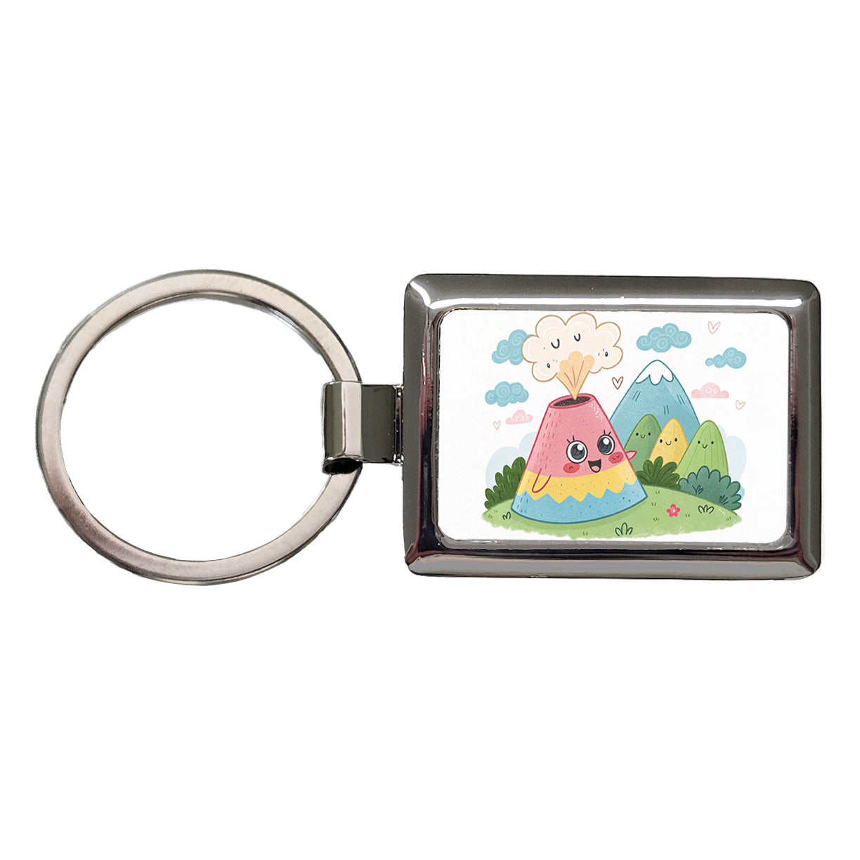 Kawaii Volcano Rectangle Metal Keychain