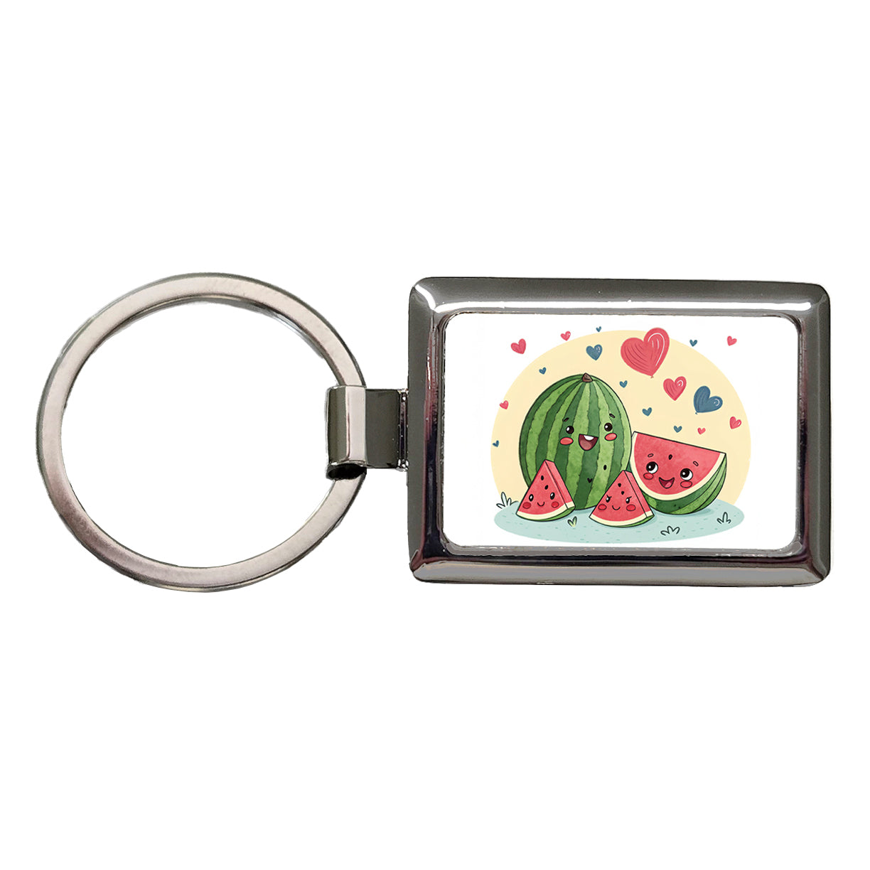 Kawaii Watermelon Hearts Rectangle Metal Keychain