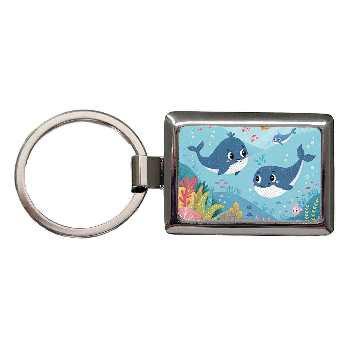 Kawaii Whales Rectangle Metal Keychain