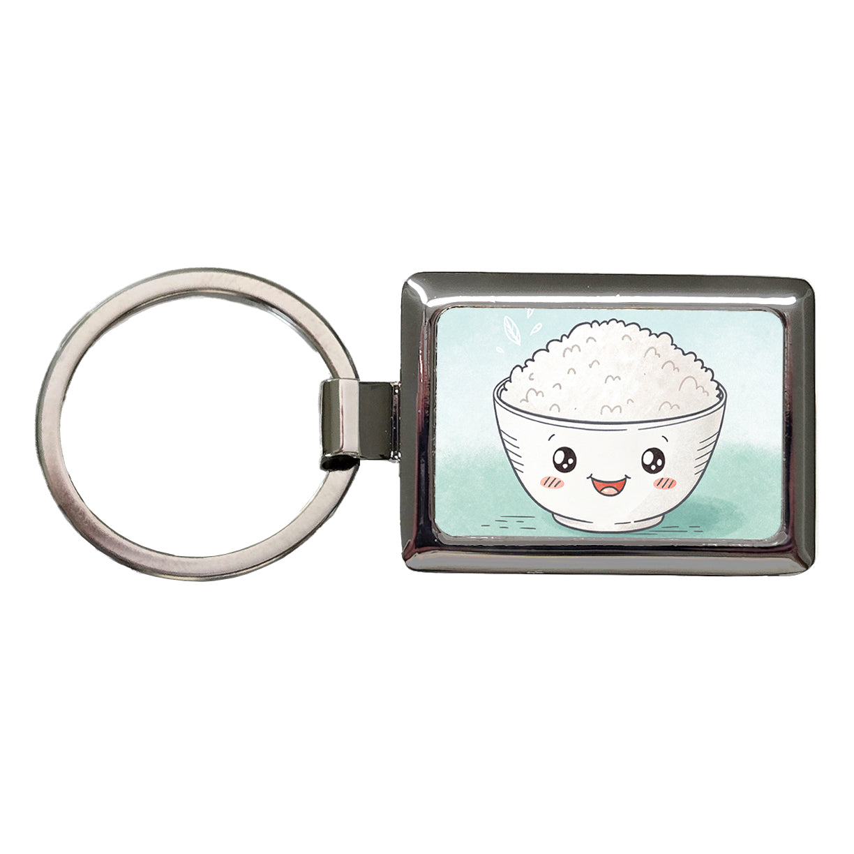 Kawaii White Rice Bowl Rectangle Metal Keychain