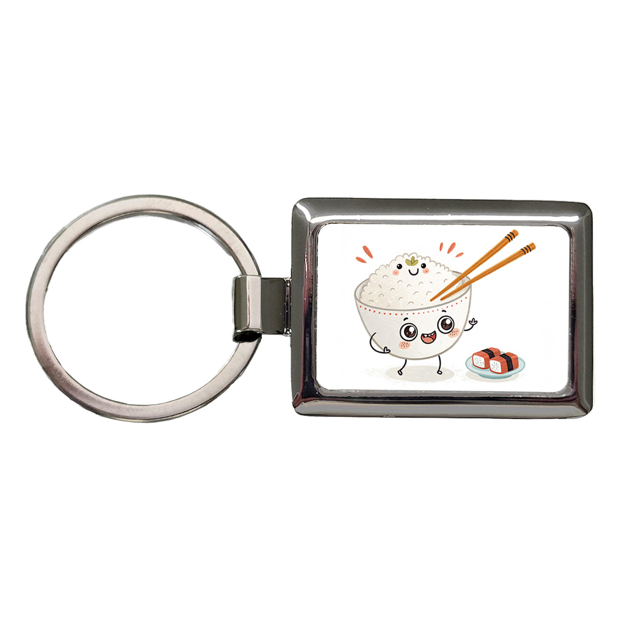Kawaii White Rice Chopsticks Sushi Rectangle Metal Keychain