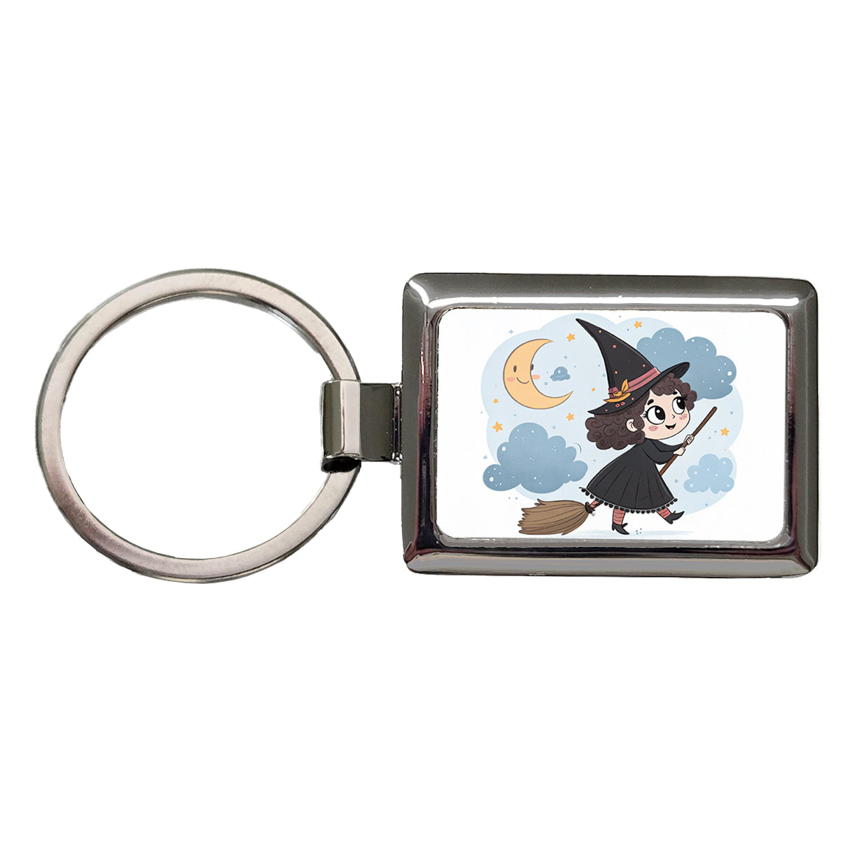 Kawaii Witch Broom Halloween Rectangle Metal Keychain