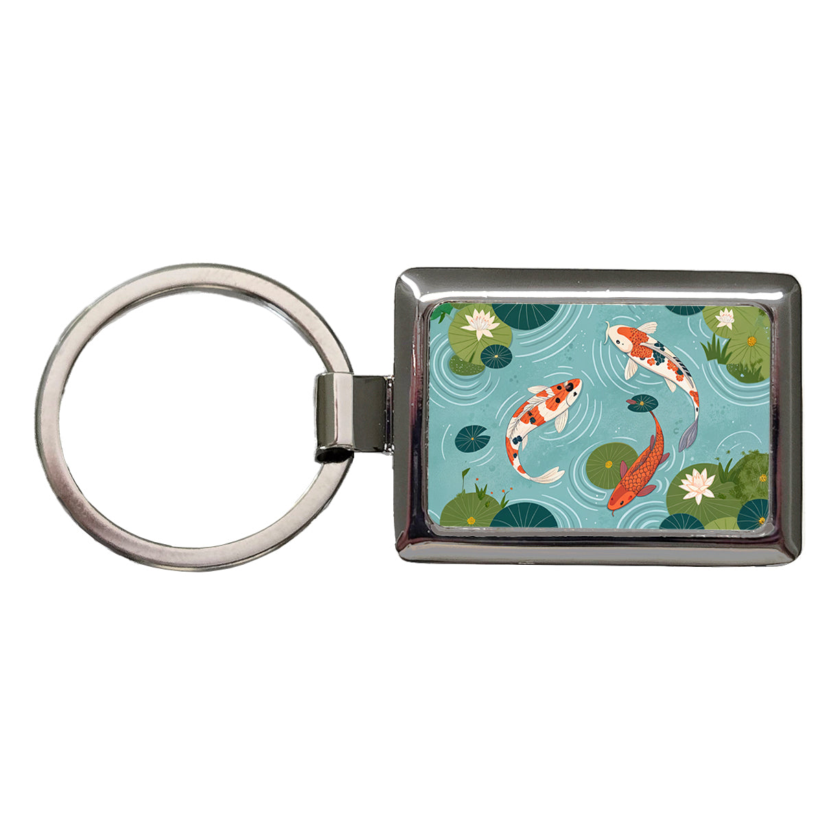 Koi Fish Swimming In Pond Rectangle Metal Keychain
