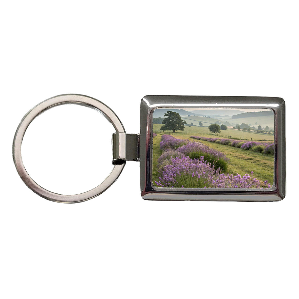 Lavender Flowers Field Rectangle Metal Keychain