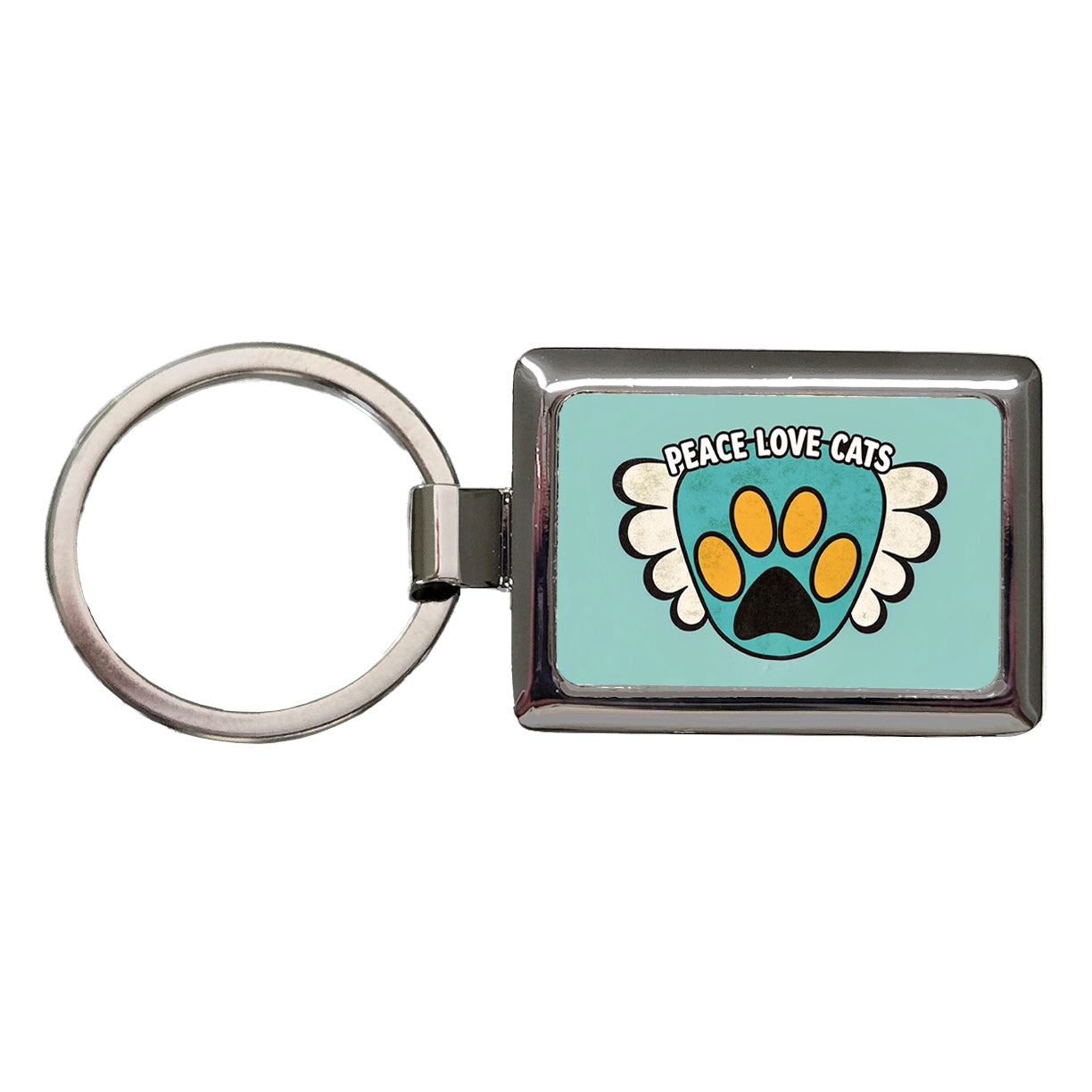 Peace Love Cats Cute Rectangle Metal Keychain