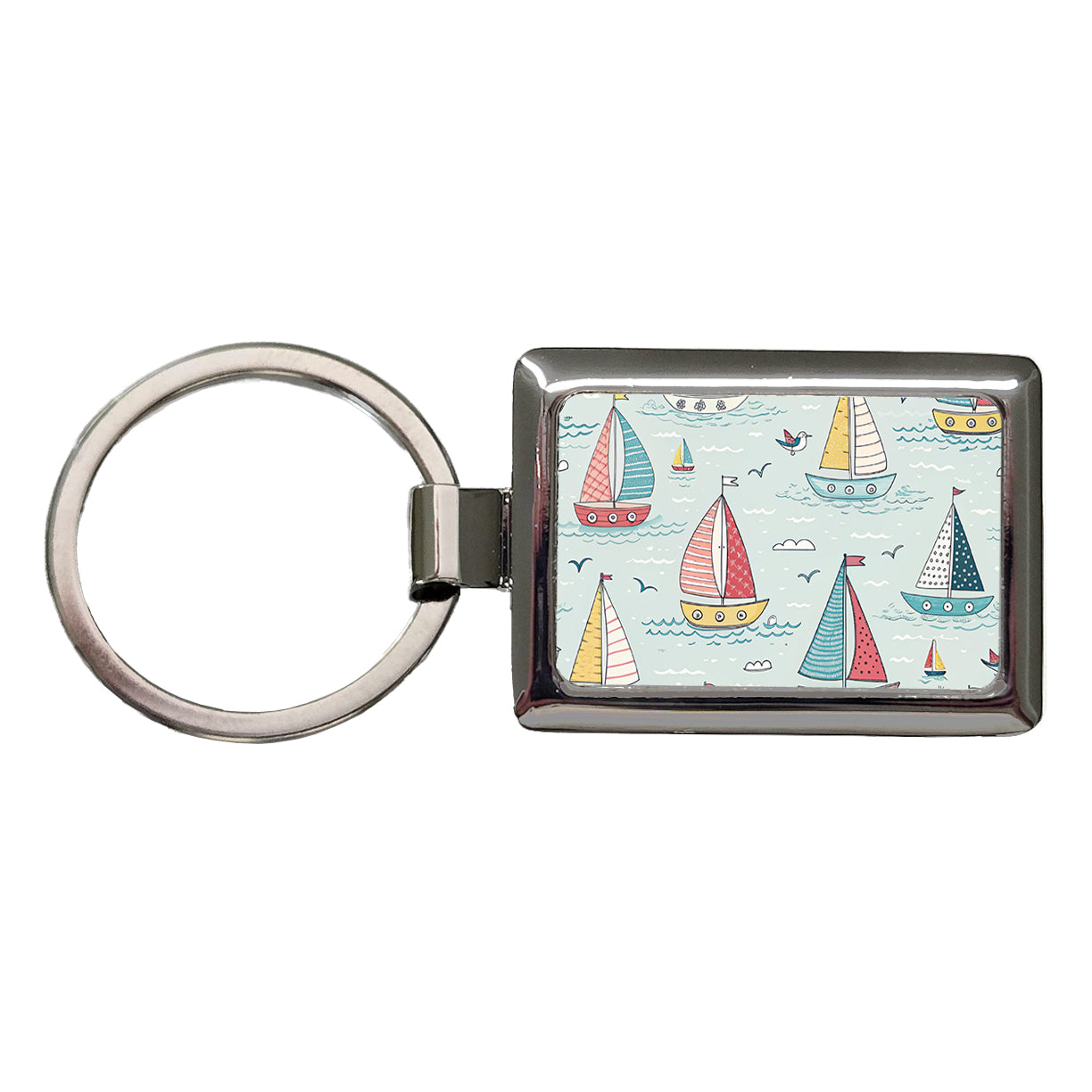 Sailboats Scattered Rectangle Metal Keychain