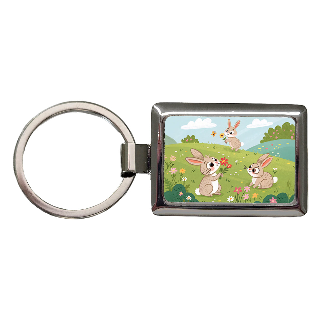 Scattered Cute Rabbits Bunnies Easter Rectangle Metal Keychain