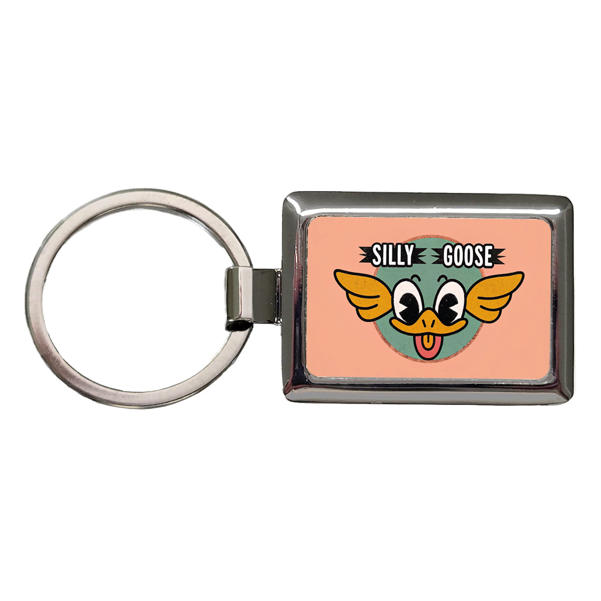 Silly Goose Cute Rectangle Metal Keychain
