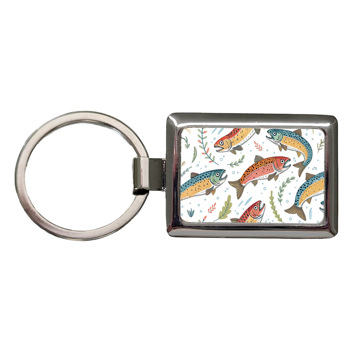 Trout Fish Swimming Fishing Rectangle Metal Keychain
