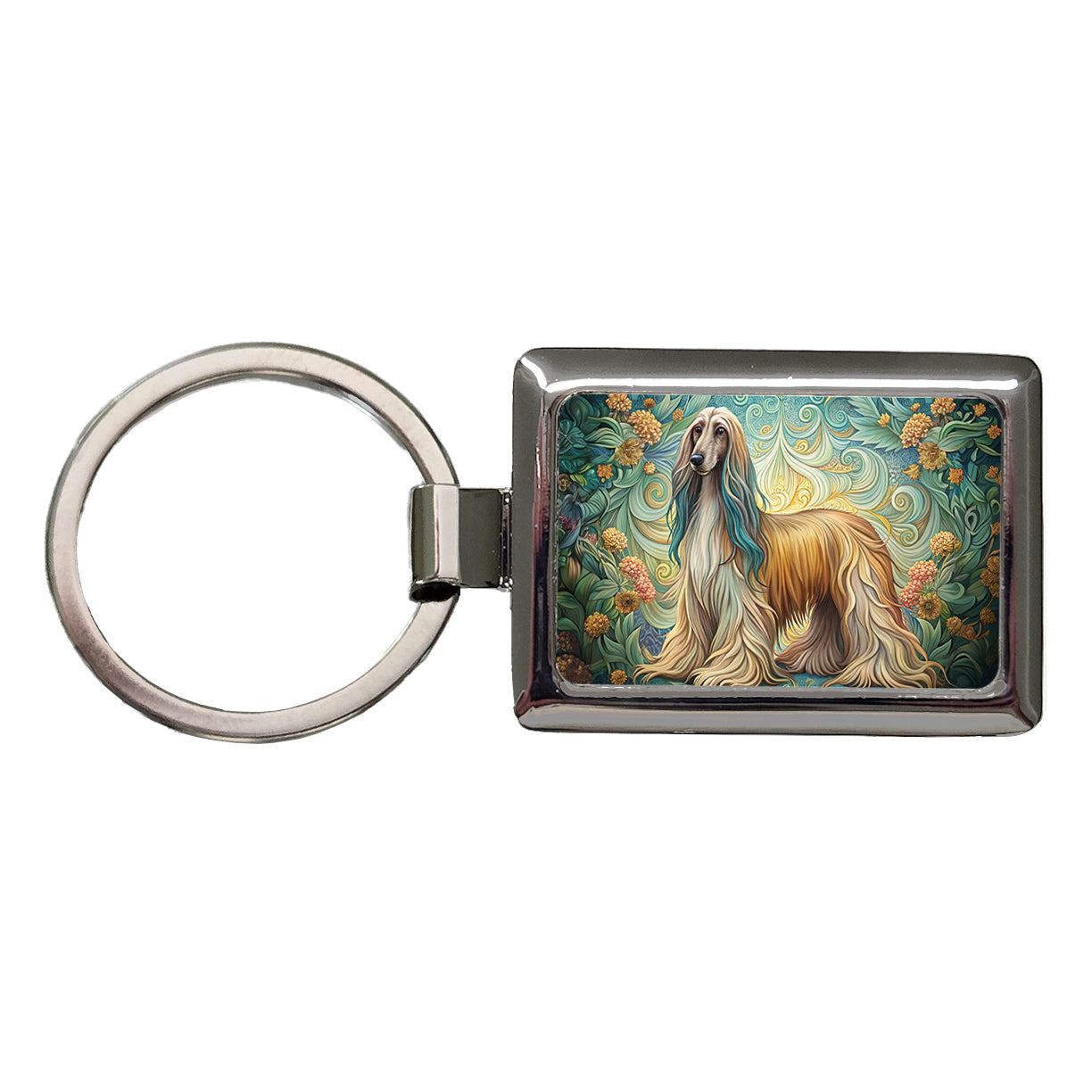Afghan Hound Dog Art Nouveau Rectangle Metal Keychain