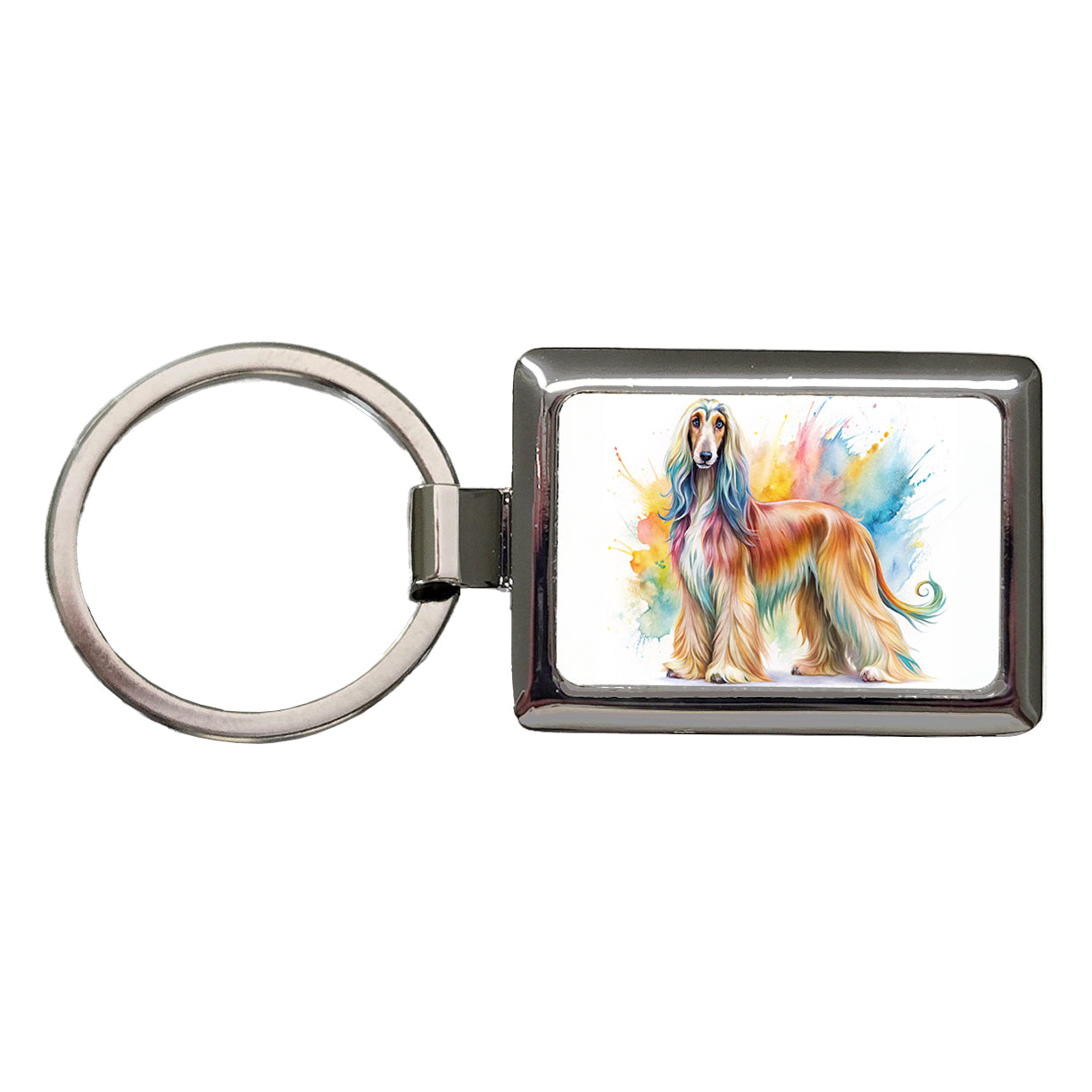 Afghan Hound Dog Watercolor Style Rectangle Metal Keychain