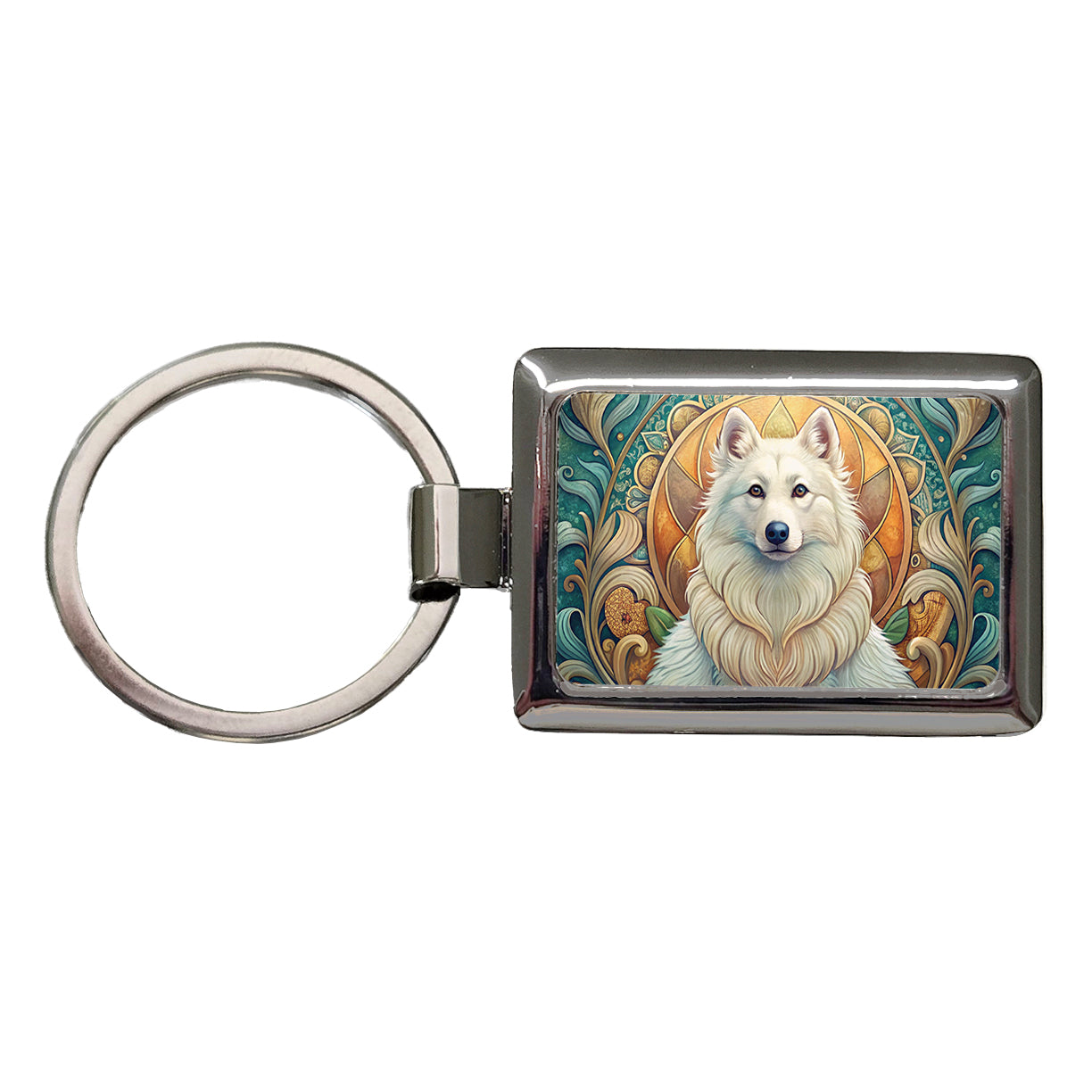 American Eskimo Dog Art Nouveau Rectangle Metal Keychain