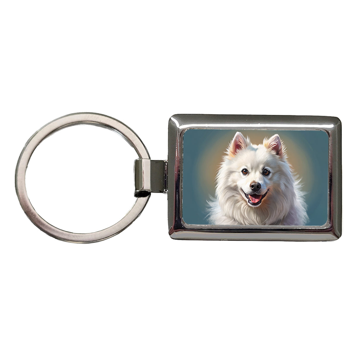 American Eskimo Dog Illustration Rectangle Metal Keychain