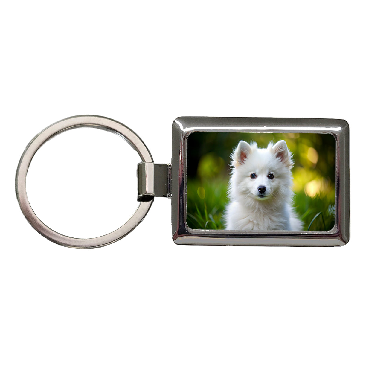 American Eskimo Dog Puppy Photo Rectangle Metal Keychain
