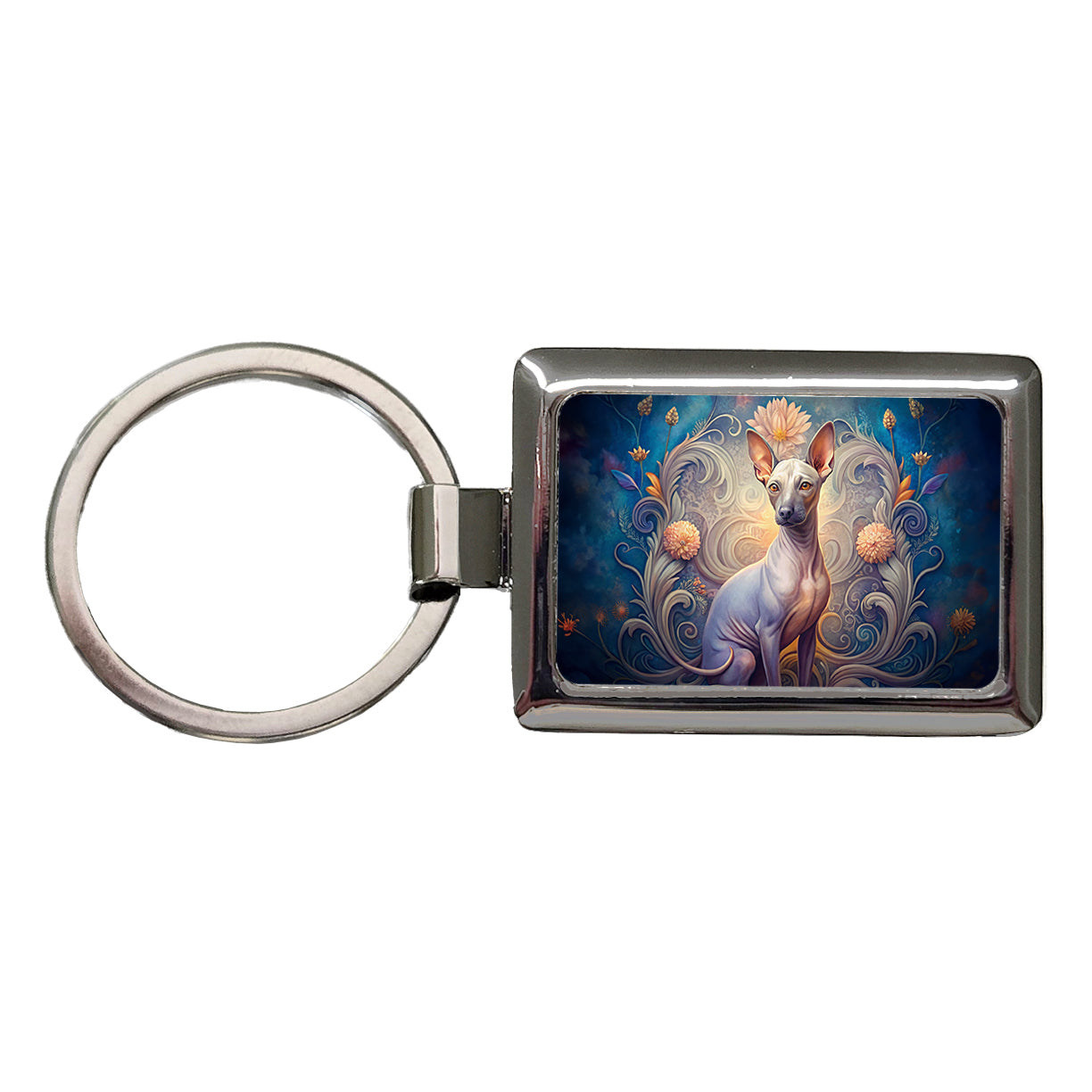 American Hairless Terrier Dog Art Nouveau Rectangle Metal Keychain