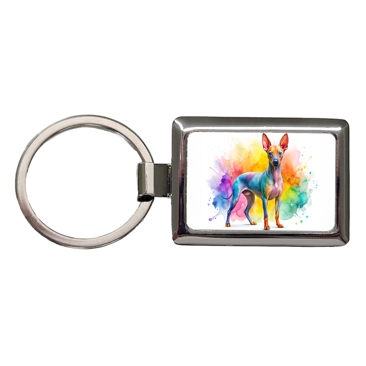 American Hairless Terrier Dog Watercolor Style Rectangle Metal Keychain