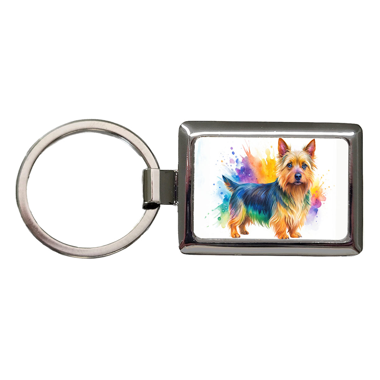 Australian Terrier Dog Watercolor Style Rectangle Metal Keychain