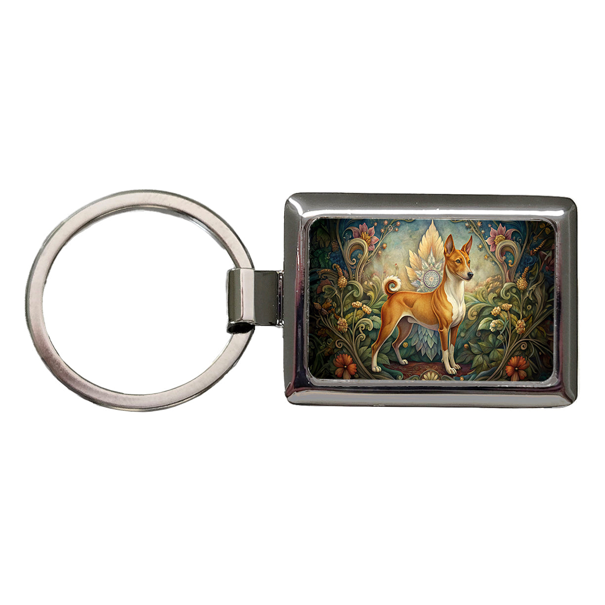 Basenji Dog Art Nouveau Rectangle Metal Keychain