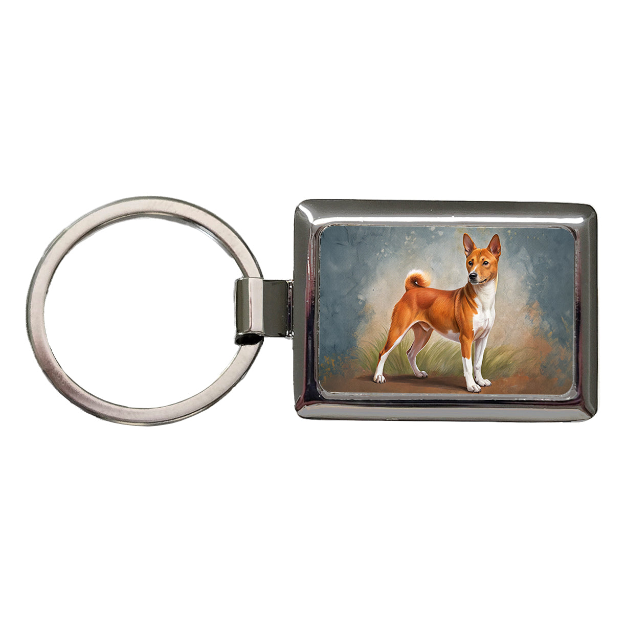 Basenji Dog Illustration Rectangle Metal Keychain