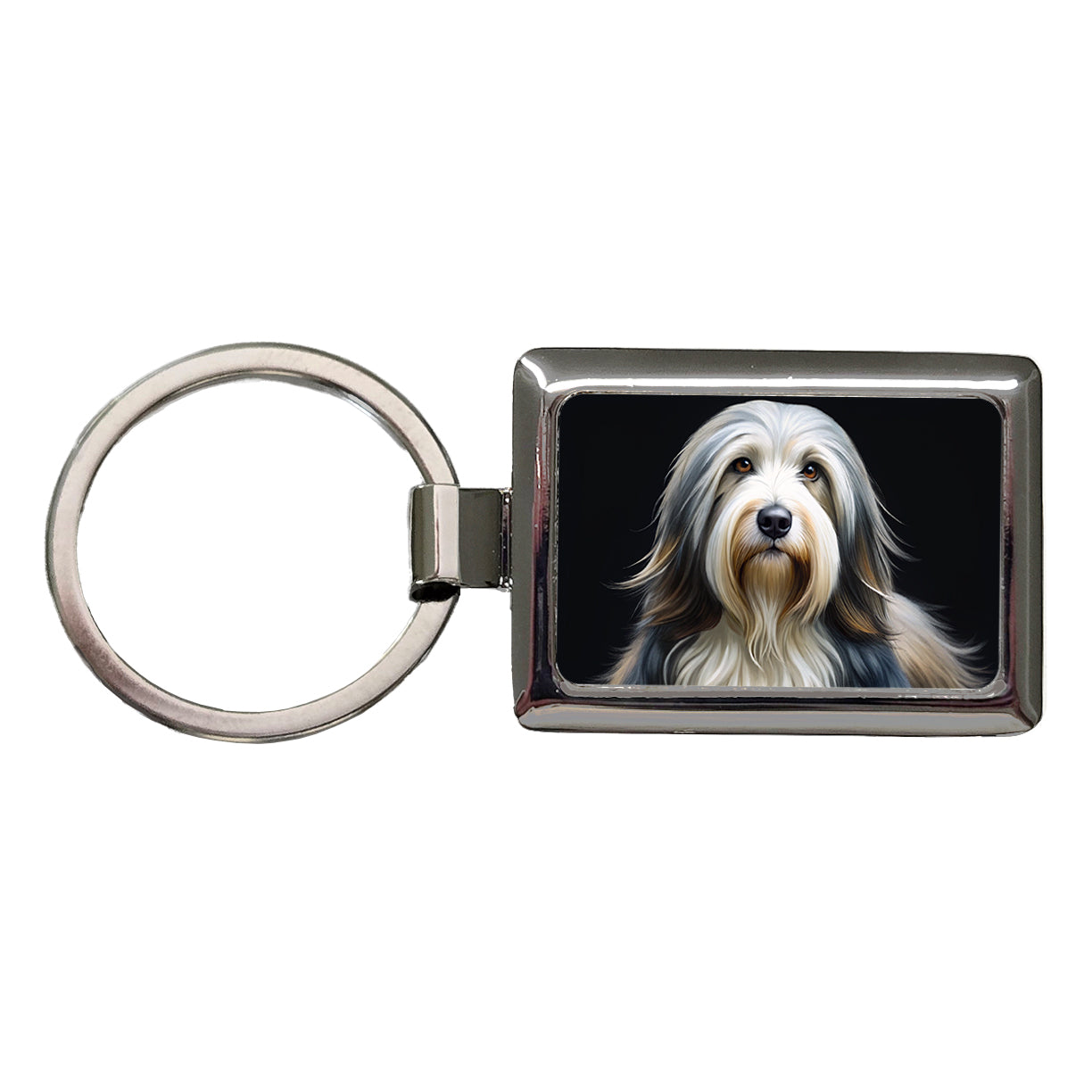 Bearded Collie Dog Illustration Rectangle Metal Keychain