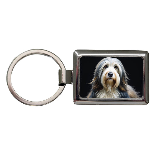Bearded Collie Dog Illustration Rectangle Metal Keychain