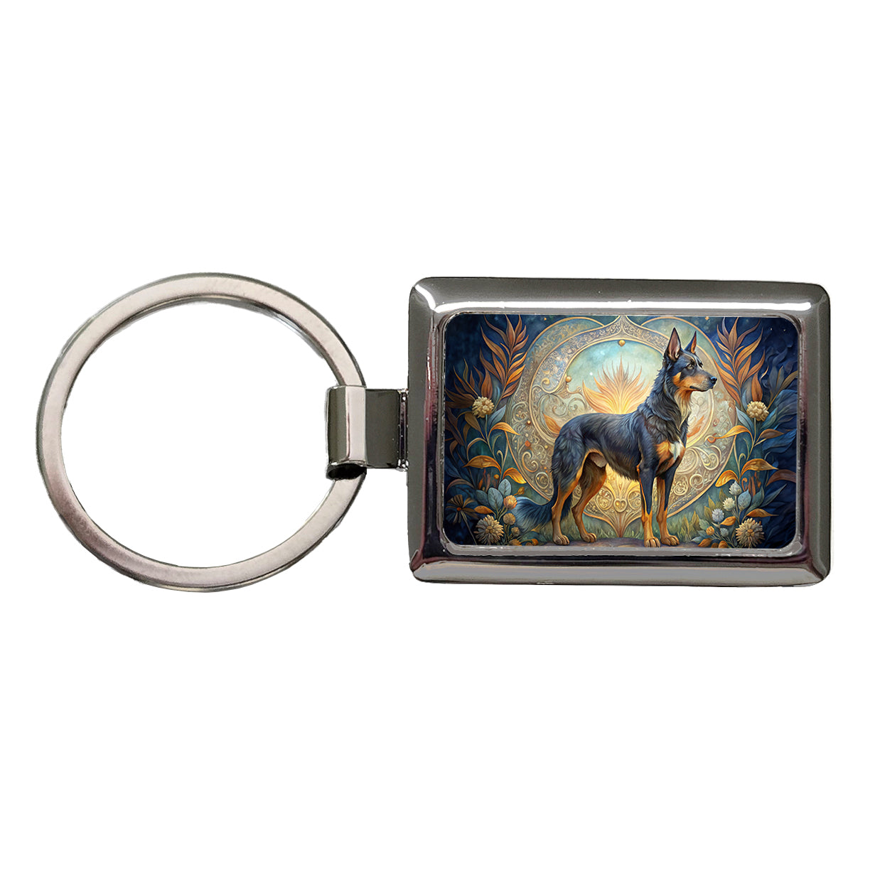 Beauceron Dog Art Nouveau Rectangle Metal Keychain