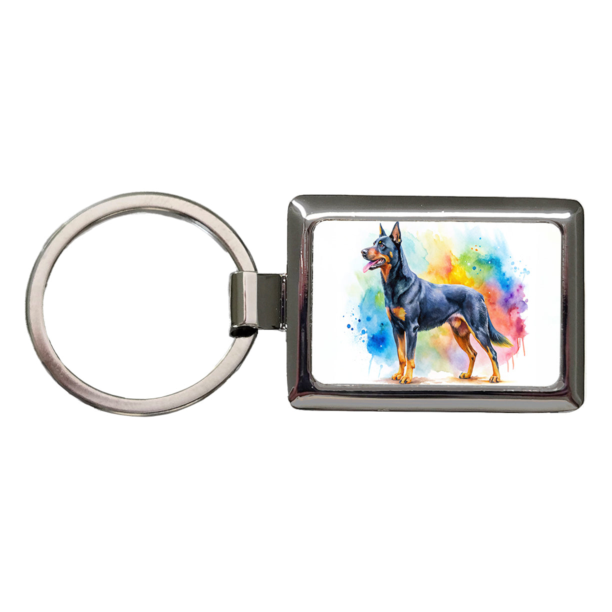 Beauceron Dog Watercolor Style Rectangle Metal Keychain